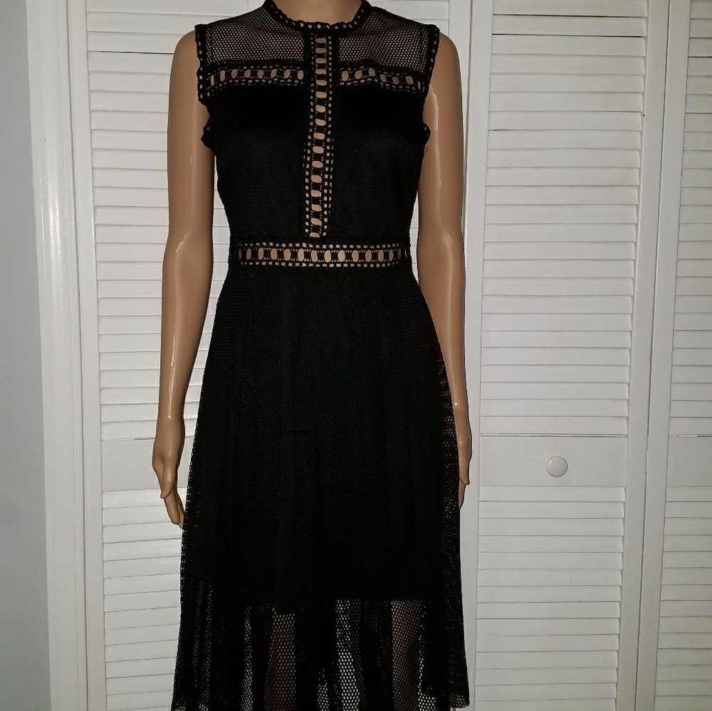BLACK LACE MIDI SEE THROUGH DRESS - Picture 2 of 7